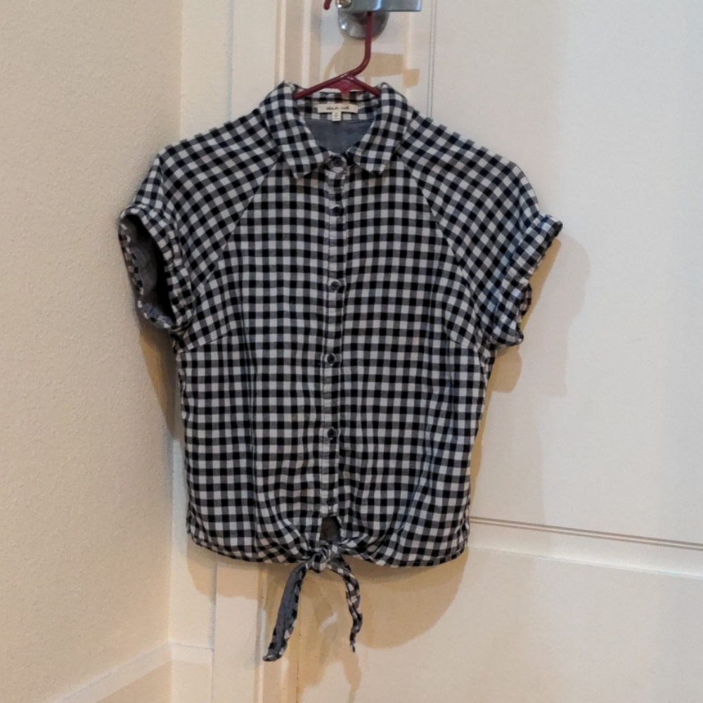 Blue Plaid Button Down with Tie Size M